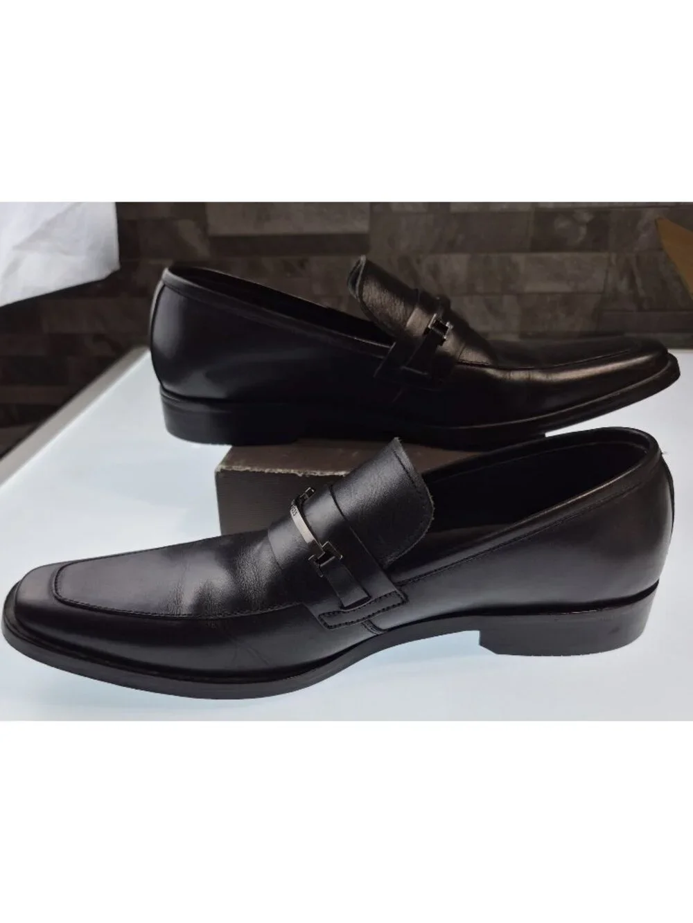 Hugo Boss Men's Black Leather Bit Buckle Loafers Size 7 US Dress Shoes